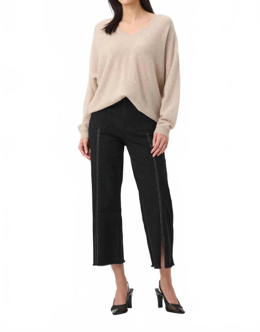 NEW JOSEPH RIBKOFF culotte jeans with embellished front seam style in black
